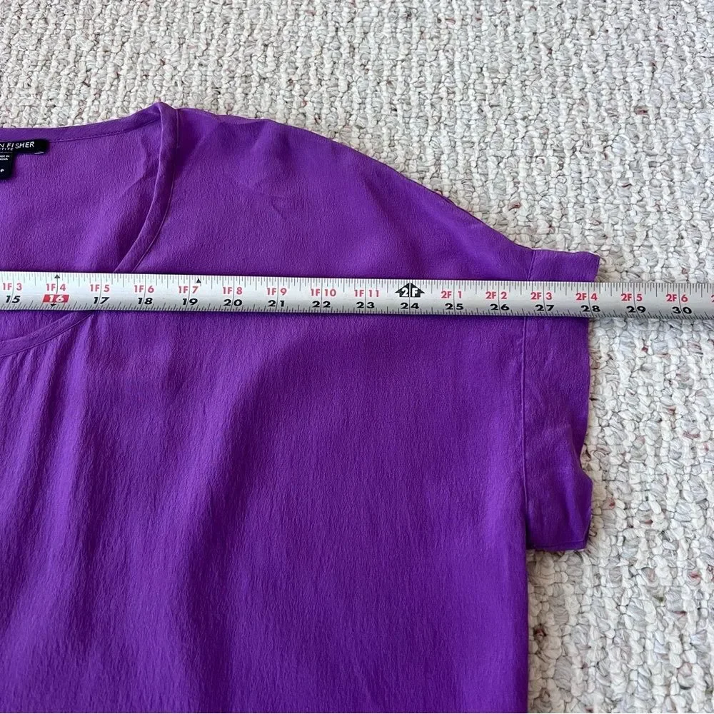 Eileen Fisher Purple Silk Oversized Boxy Short Sleeve Blouse